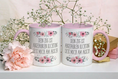 Bild: Tasse - Dein Zug ist abgefahren Richtung leck mich am Arsch! - blumig Geschenkidee