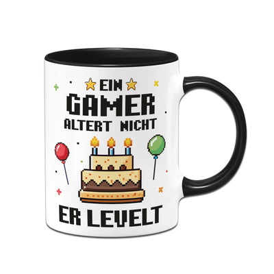Tasse - Ein Gamer altert nicht er levelt (Pixel Style)