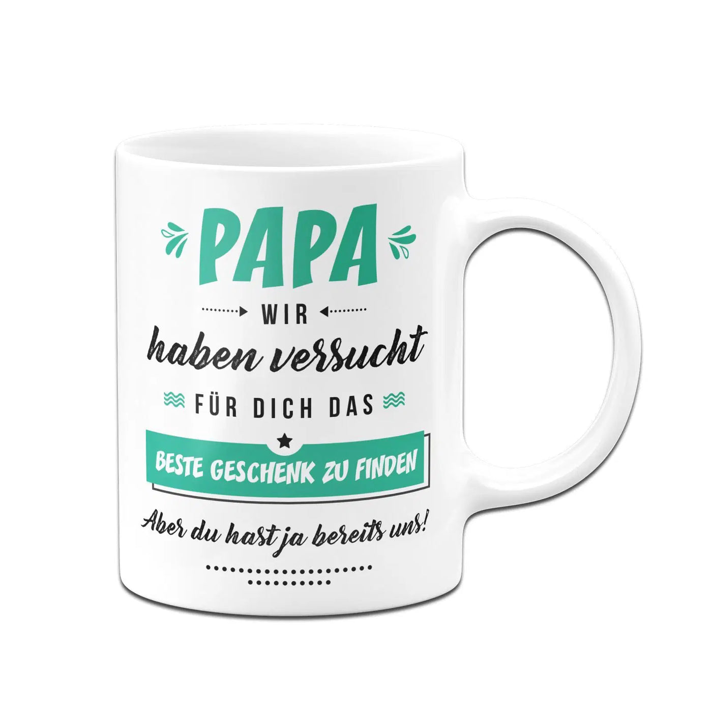 Bild: Tasse - Papa wir haben versucht für Dich das beste Geschenk zu finden. Aber Du hast ja bereits uns! Geschenkidee