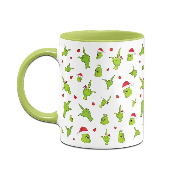 Bild: Tasse - Grinch mit Gesicht und Mittelfinger (Rundumdruck) Geschenkidee