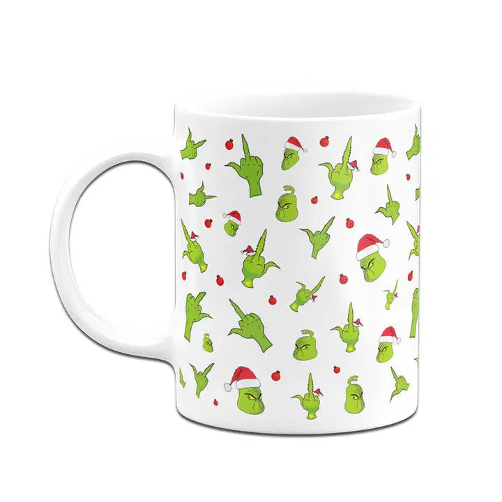 Bild: Tasse - Grinch mit Gesicht und Mittelfinger (Rundumdruck) Geschenkidee