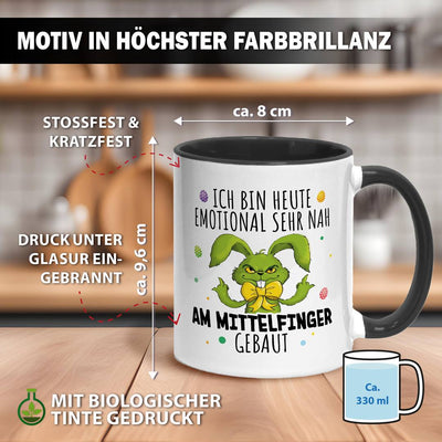 Tasse - Grinch Osterhase - Ich bin heute emotional sehr nah am Mittelfinger gebaut