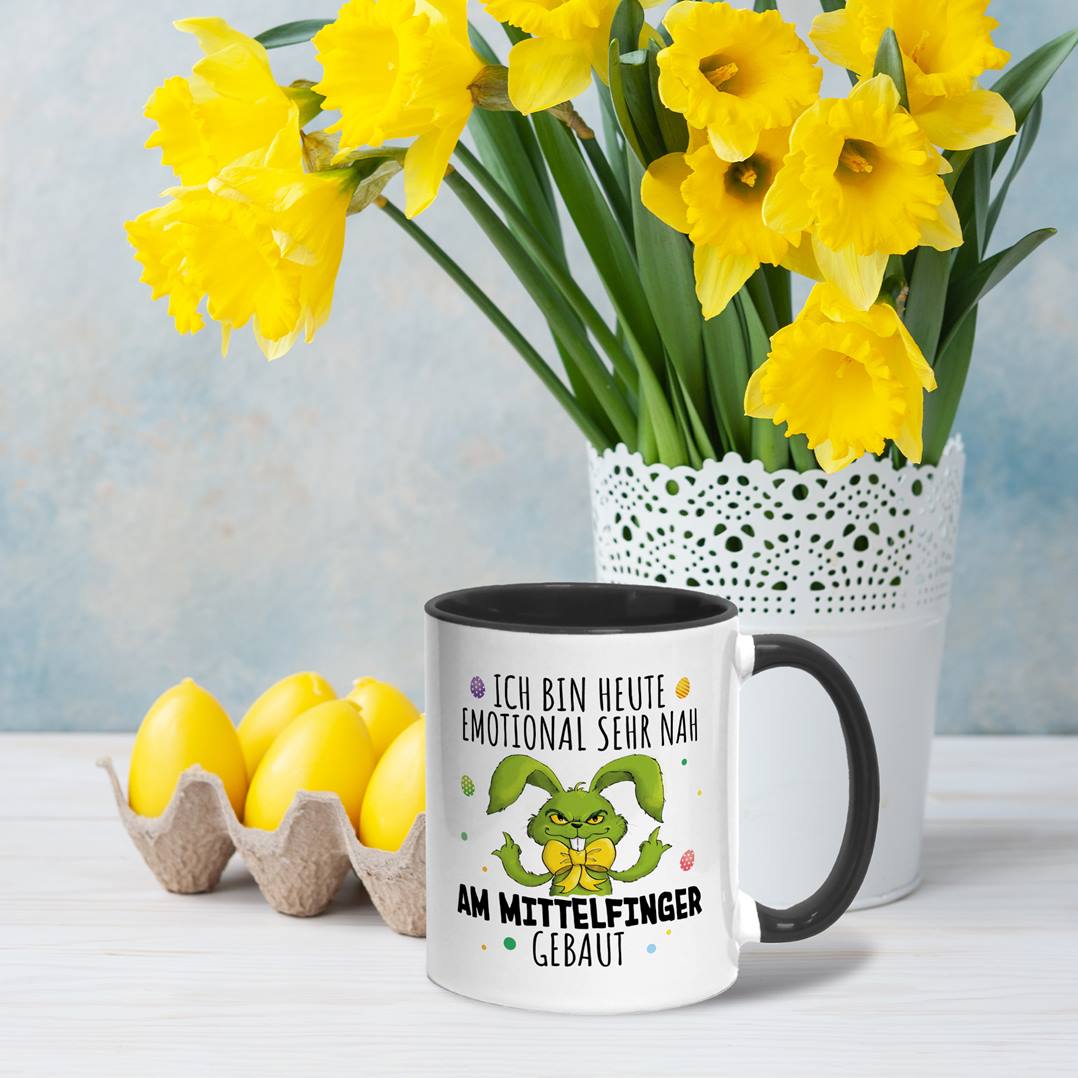 Tasse - Grinch Osterhase - Ich bin heute emotional sehr nah am Mittelfinger gebaut