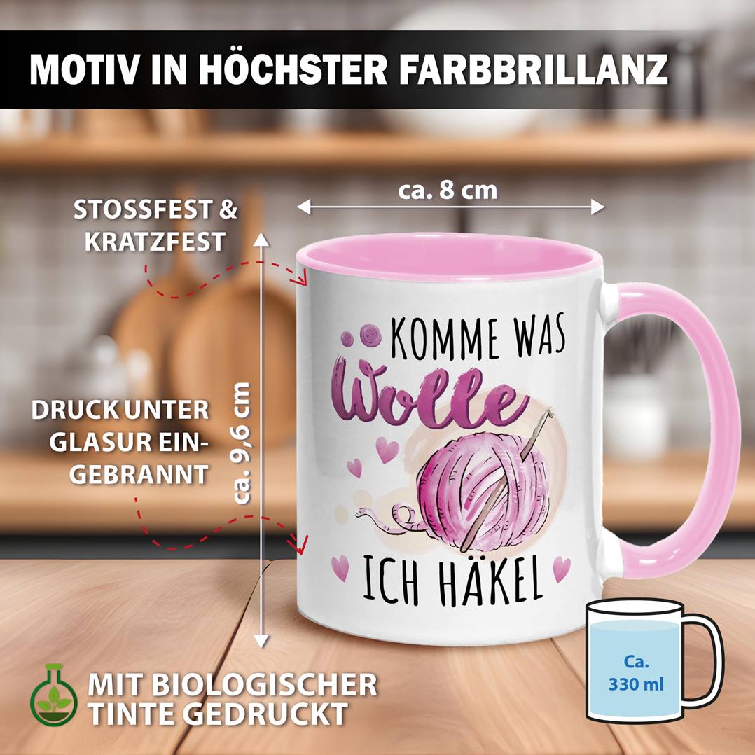 Tasse - Komme was Wolle, ich häkel