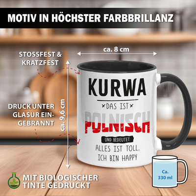 Tasse - Kurwa das ist polnisch und bedeutet: Alles ist toll, ich bin happy