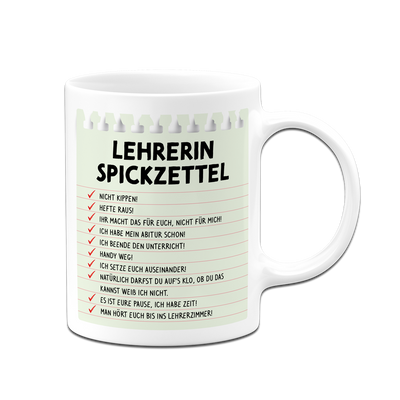 Tasse - Lehrerin Spickzettel
