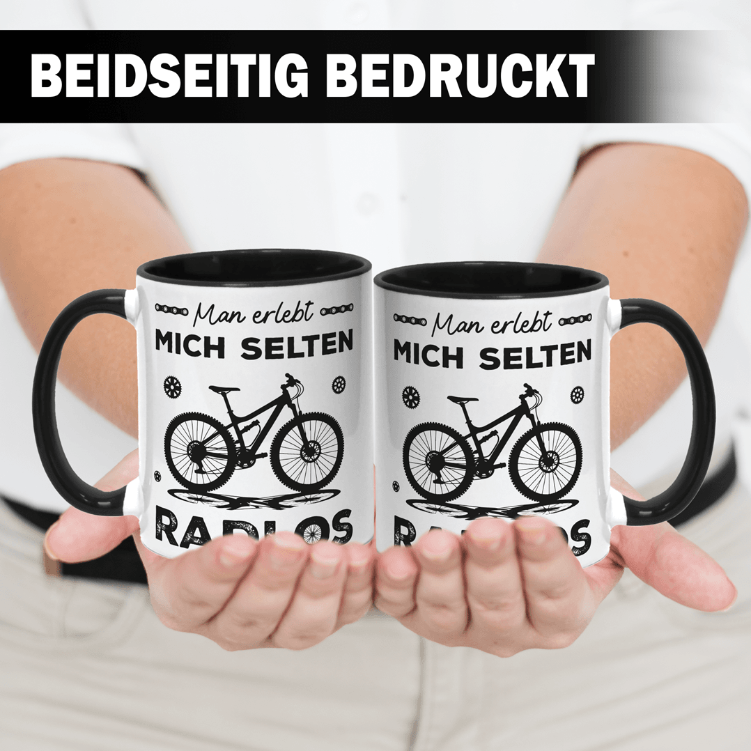 mountainbike tassen Tasse „Man erlebt mich selten Radlos“ – Geschenk für Radfahrer & Biker –  Tassenbrennerei