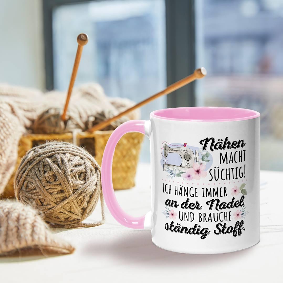Tassenbrennerei Tasse 'Nähen Macht Süchtig!' – Weiße Keramik, 330 Ml, Spülmaschinenfest