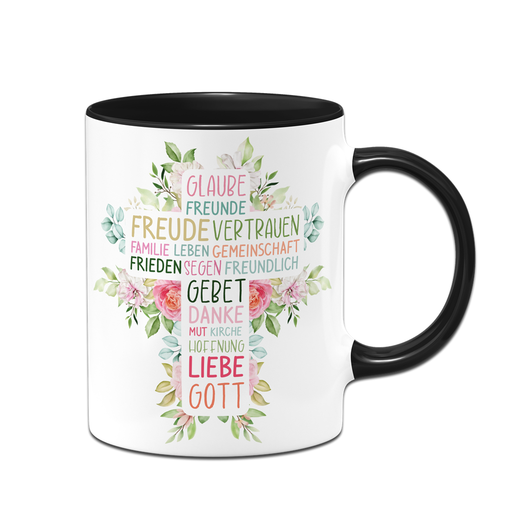 Tasse - Wort-Kreuz (Werte, Liebe, Glaube, Gott)