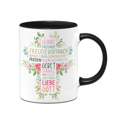 Tasse - Wort-Kreuz (Werte, Liebe, Glaube, Gott)