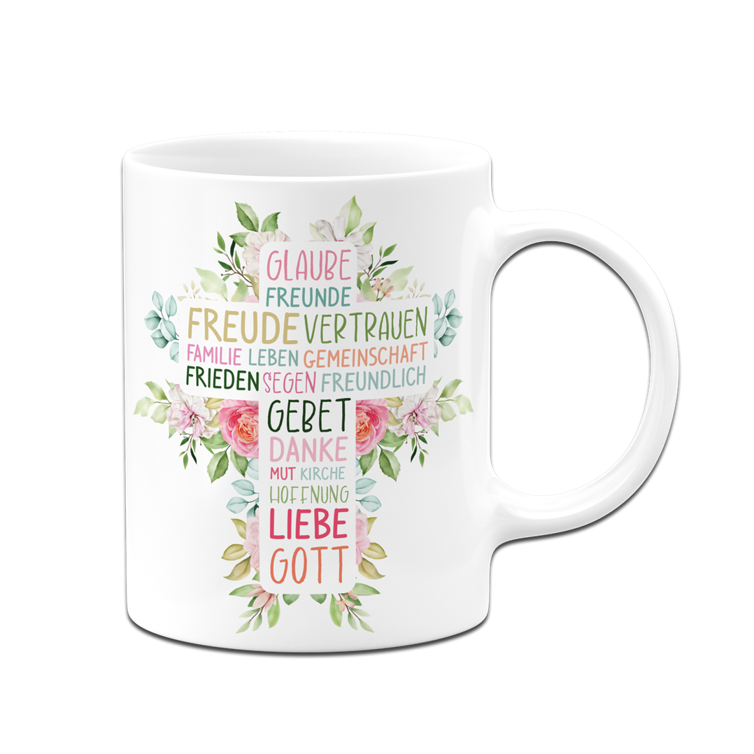 Tasse - Wort-Kreuz (Werte, Liebe, Glaube, Gott)