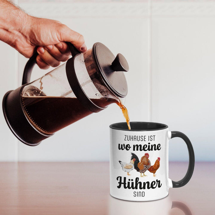 Tasse 'Zuhause Ist Wo Meine Hühner Sind' – Weißer Keramikbecher Mit Huhn-Motiv
