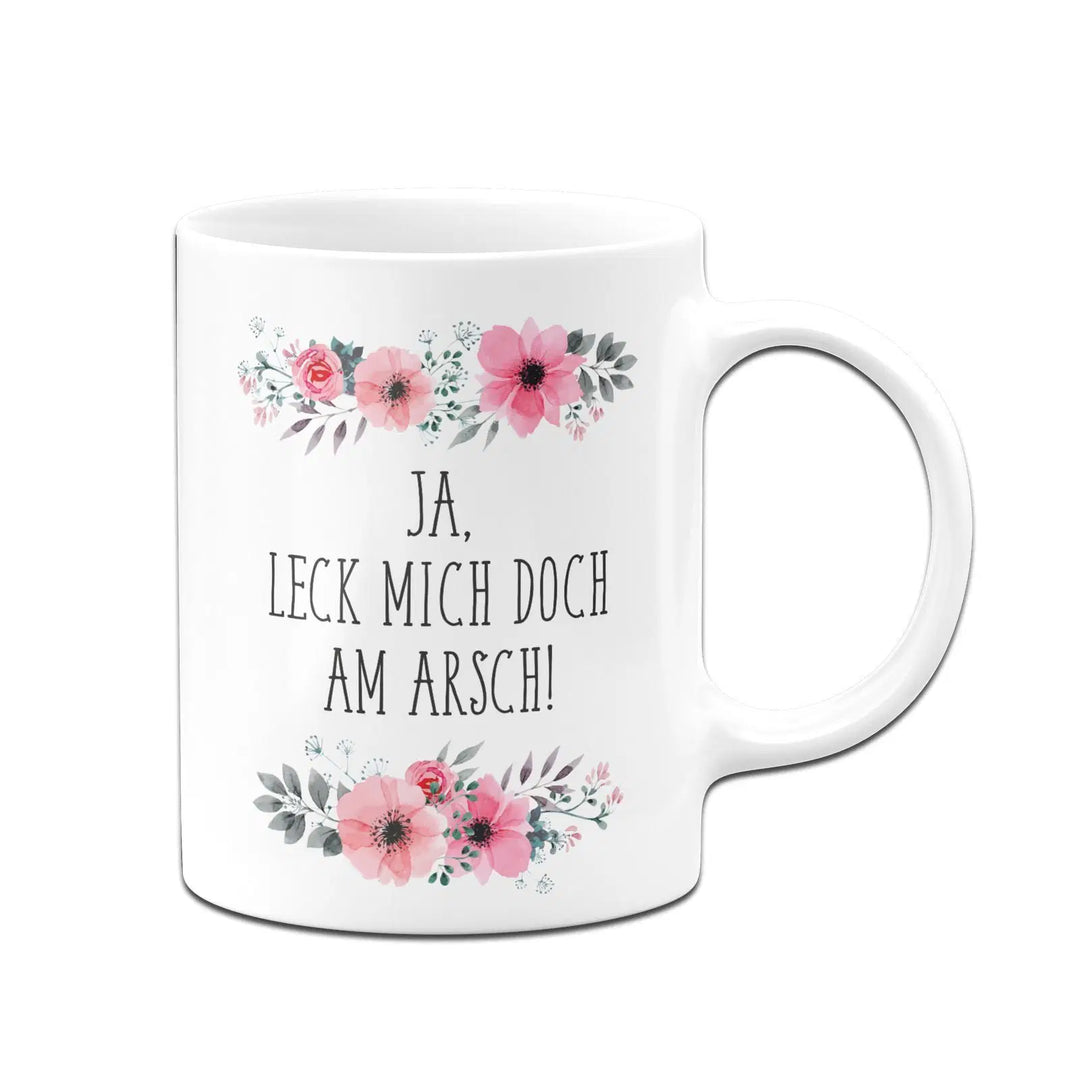 Tasse Mit Spruch 'Am Arsch' – Blumiges Design, Lustige Kaffeetasse Fürs Büro, Spülmaschinenfest, 330 Ml, Schwarz