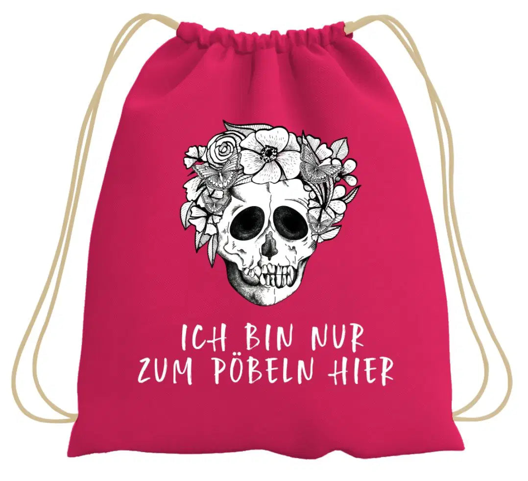 Bild: Turnbeutel - Ich bin nur zum Pöbeln hier - Totenkopf Geschenkidee