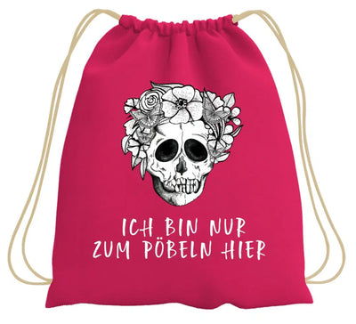 Bild: Turnbeutel - Ich bin nur zum Pöbeln hier - Totenkopf Geschenkidee