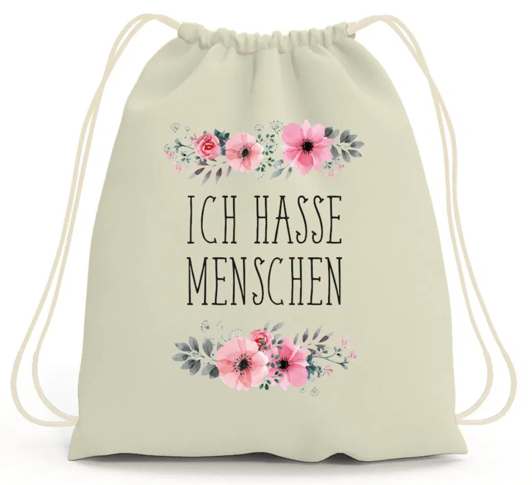Bild: Turnbeutel - Ich hasse Menschen - blumig Geschenkidee