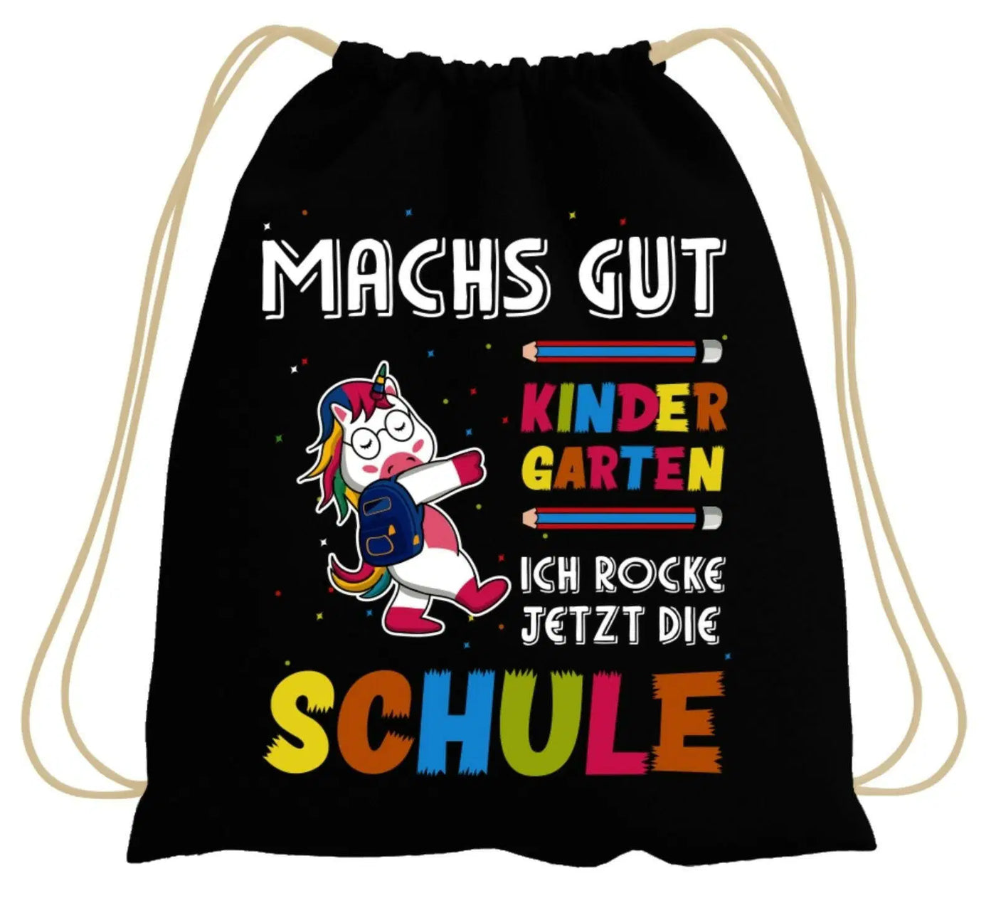 Bild: Turnbeutel - Machs gut Kindergarten Ich rocke jetzt die Schule (Einhorn) Geschenkidee