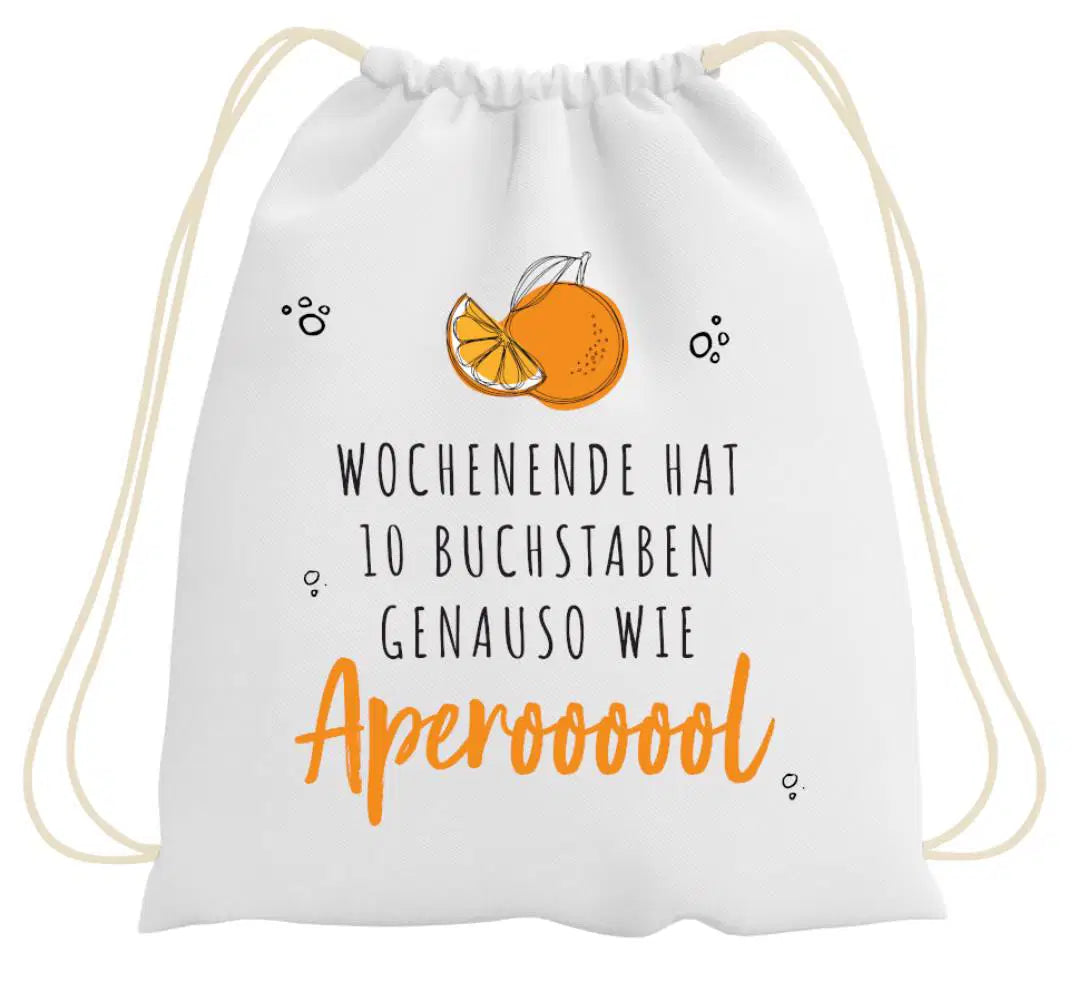 Bild: Turnbeutel - Wochenende hat 10 Buchstaben. Genauso wie Aperoooool Geschenkidee