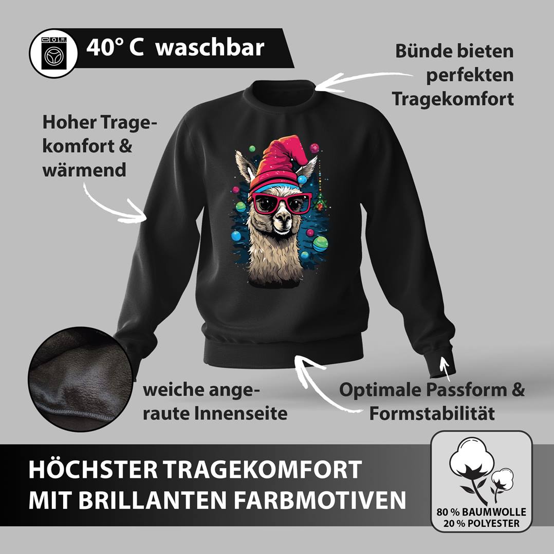 Weihnachtspullover - Cooles Weihnachts Lama (bunt)