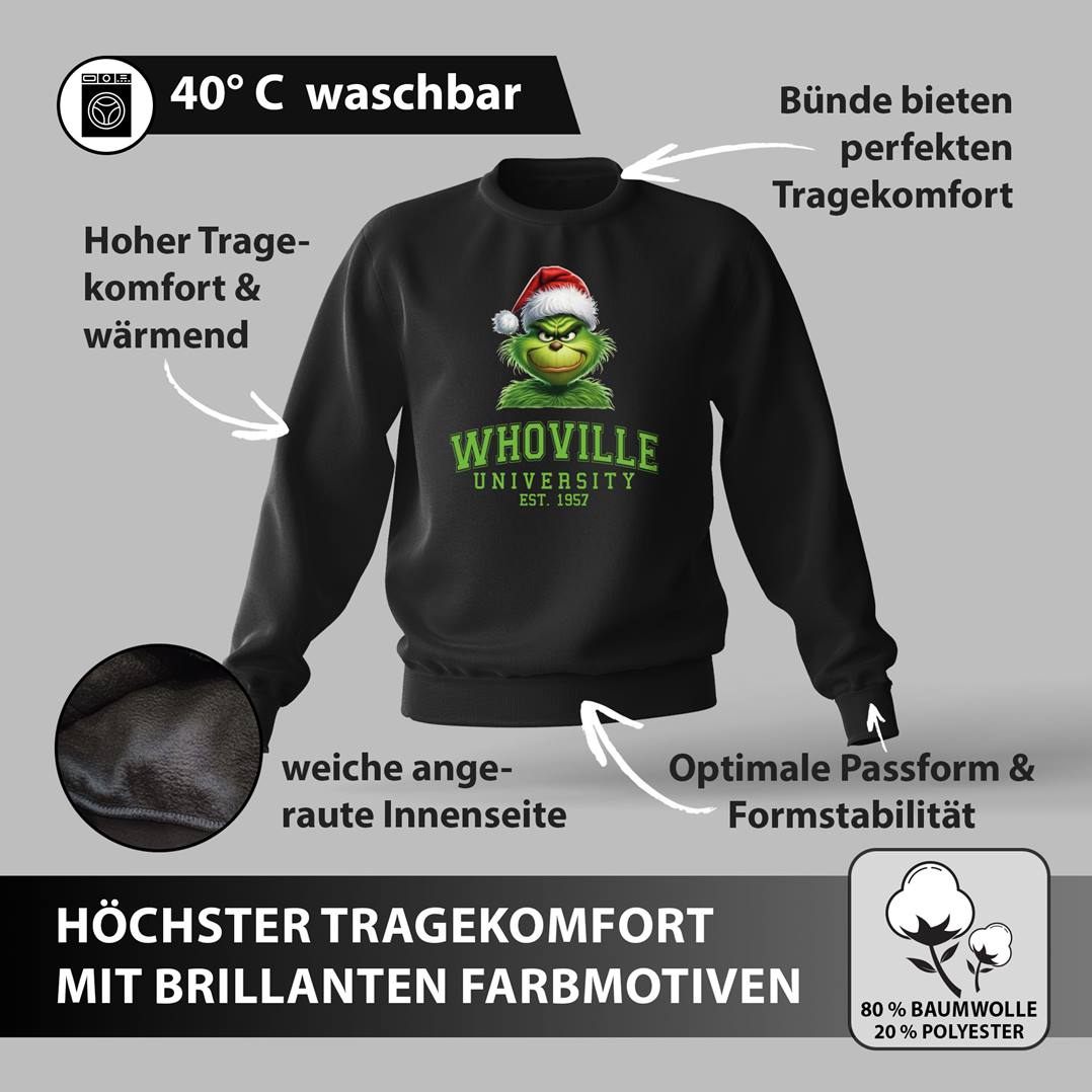 Weihnachtspullover - Grinch - Whoville University Est. 1957