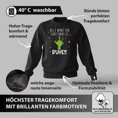 Weihnachtspullover - Grinch - All I want for Christmas is Ruhe! (Mittelfinger)