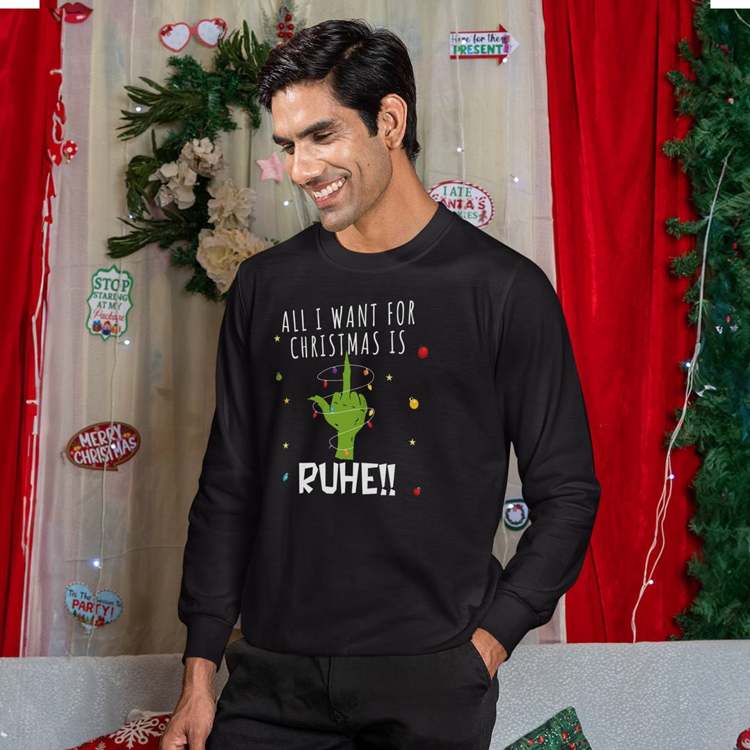 Weihnachtspullover - Grinch - All I want for Christmas is Ruhe! (Mittelfinger)