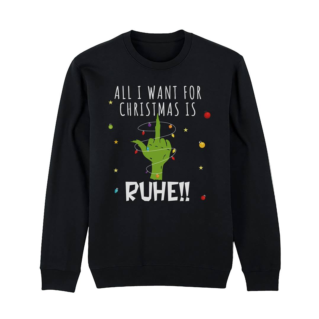 Weihnachtspullover - Grinch - All I want for Christmas is Ruhe! (Mittelfinger)