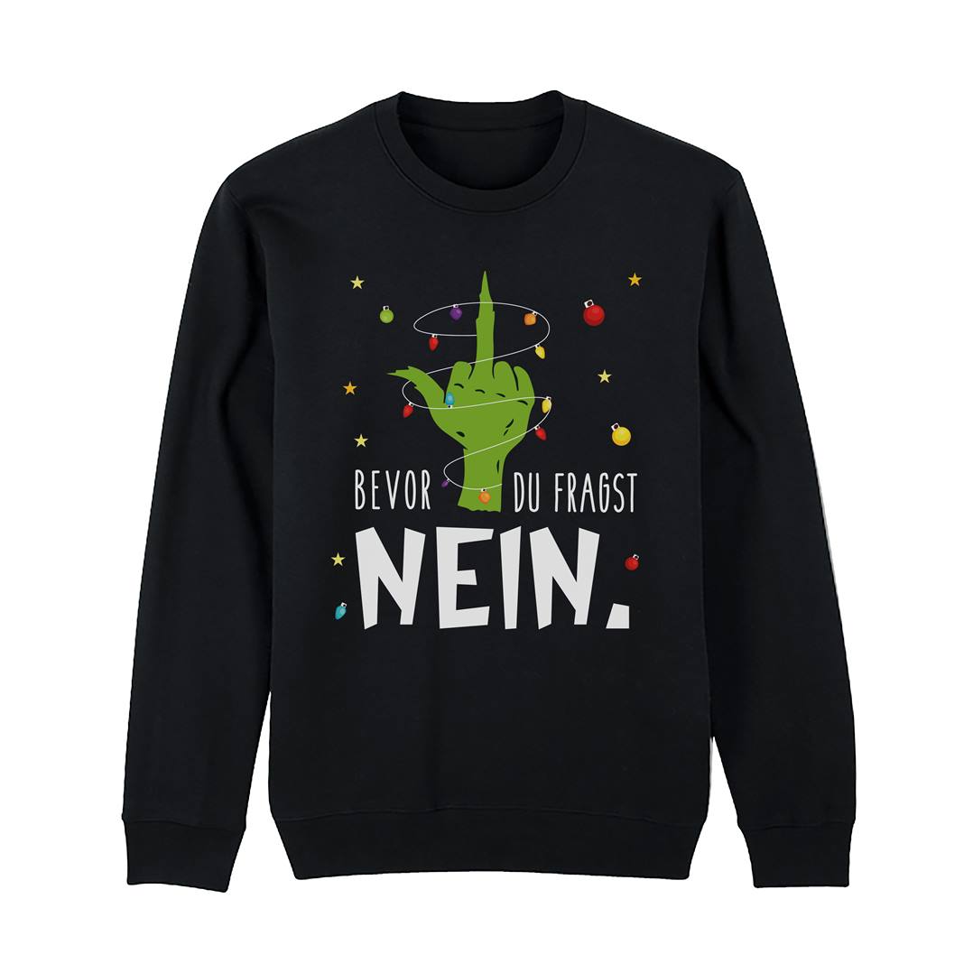 Weihnachtspullover - Grinch - Bevor Du fragst NEIN. (Mittelfinger)