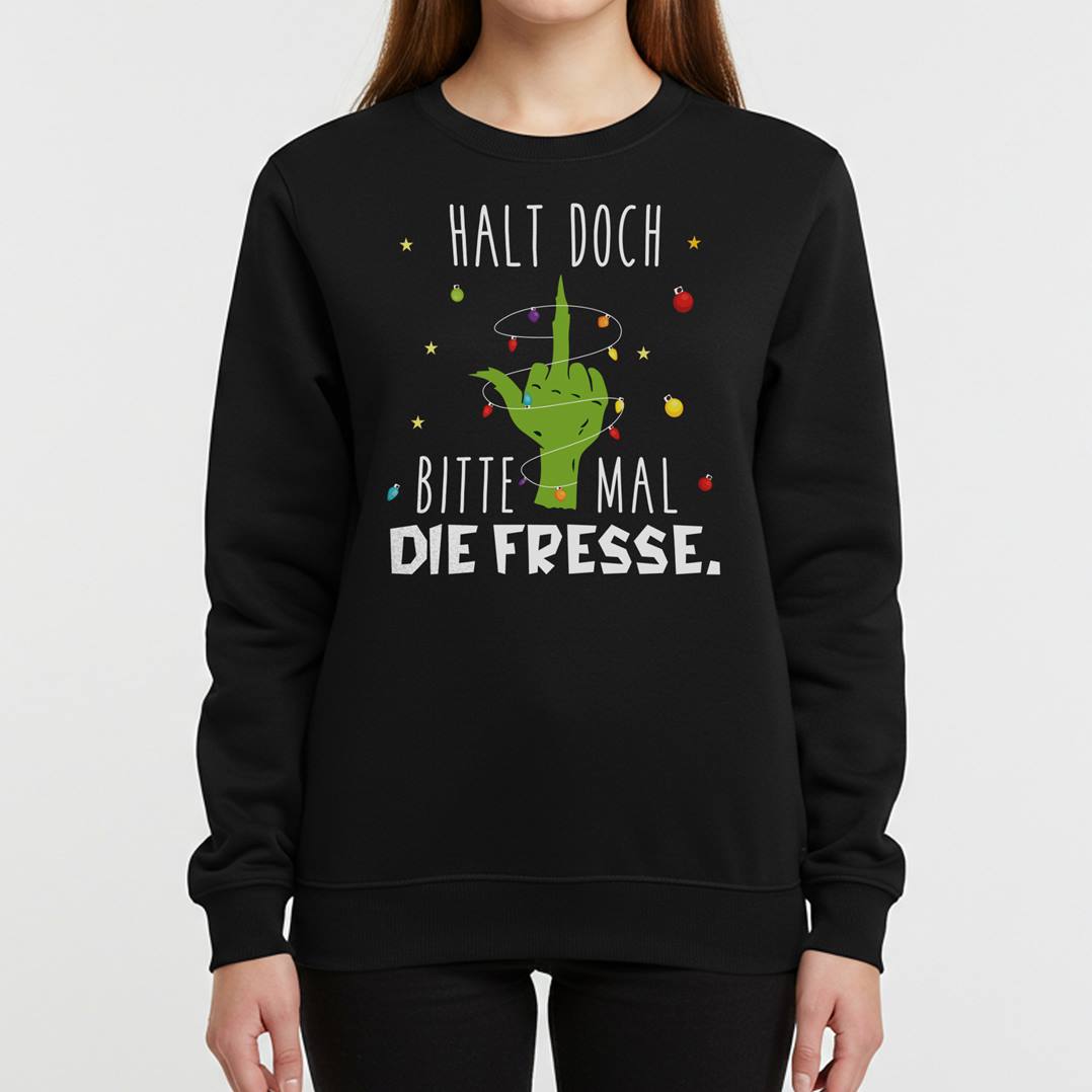 Weihnachtspullover - Grinch - Halt doch bitte mal die Fresse. (Mittelfinger)