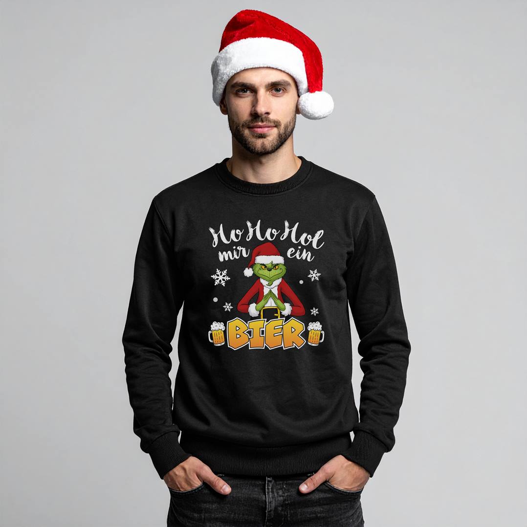 Weihnachtspullover - Grinch - Ho Ho Hol mir ein Bier