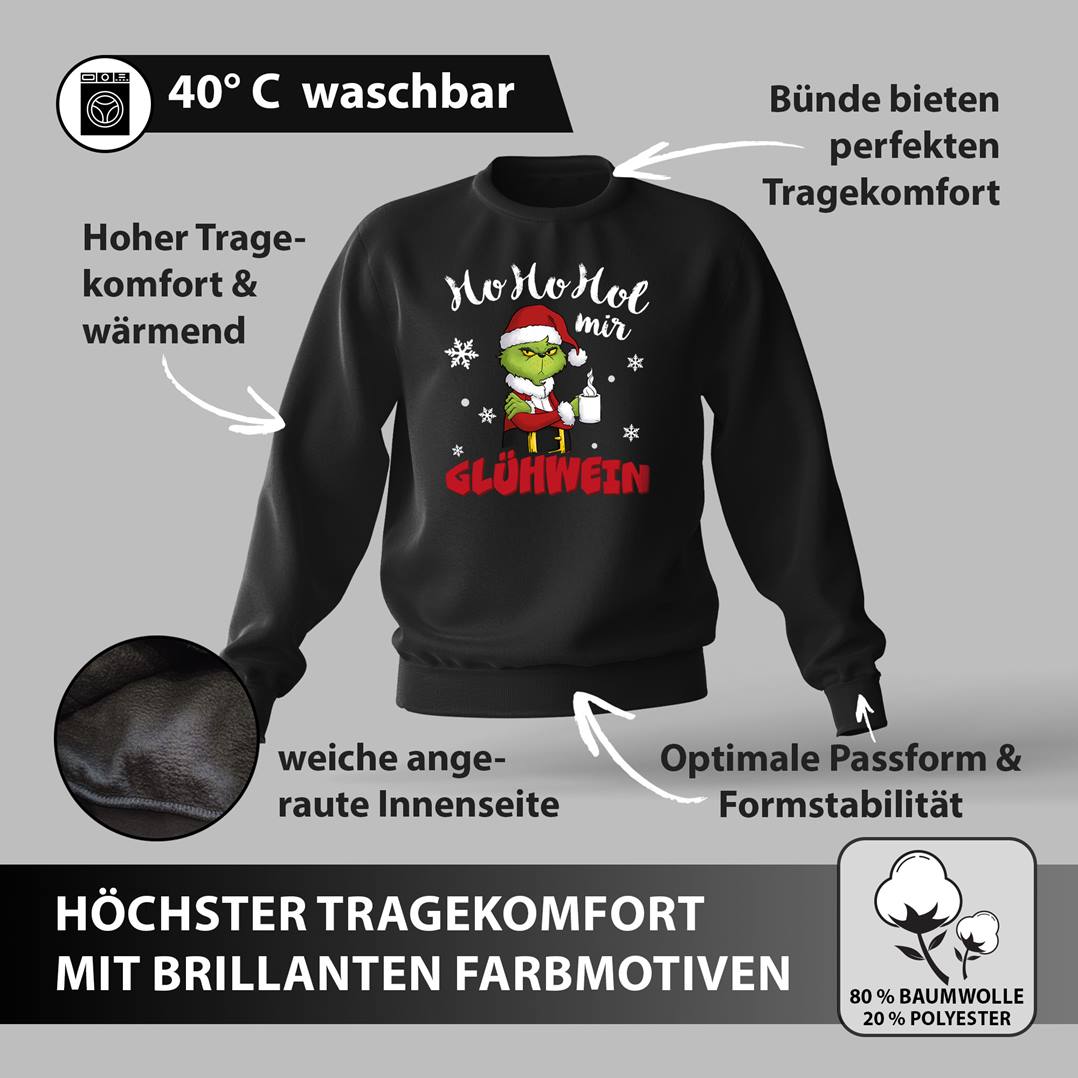 Weihnachtspullover - Grinch - Ho Ho Hol mir Glühwein