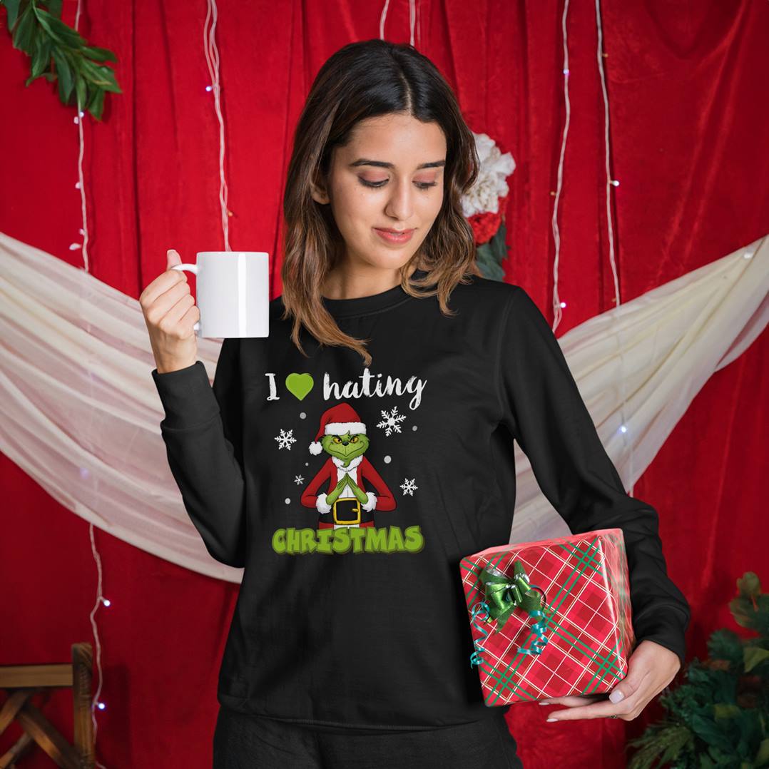 Weihnachtspullover - Grinch - I love hating Christmas