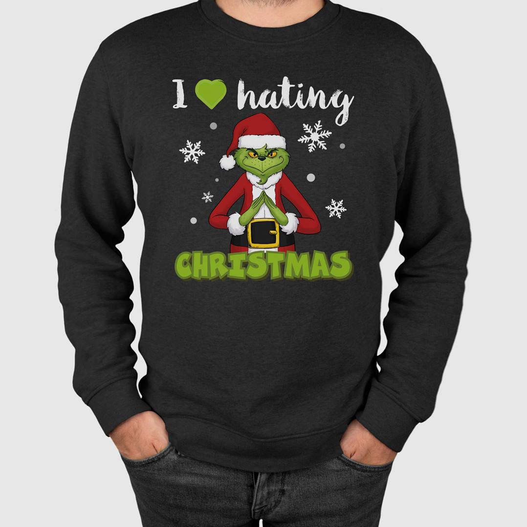Weihnachtspullover - Grinch - I love hating Christmas