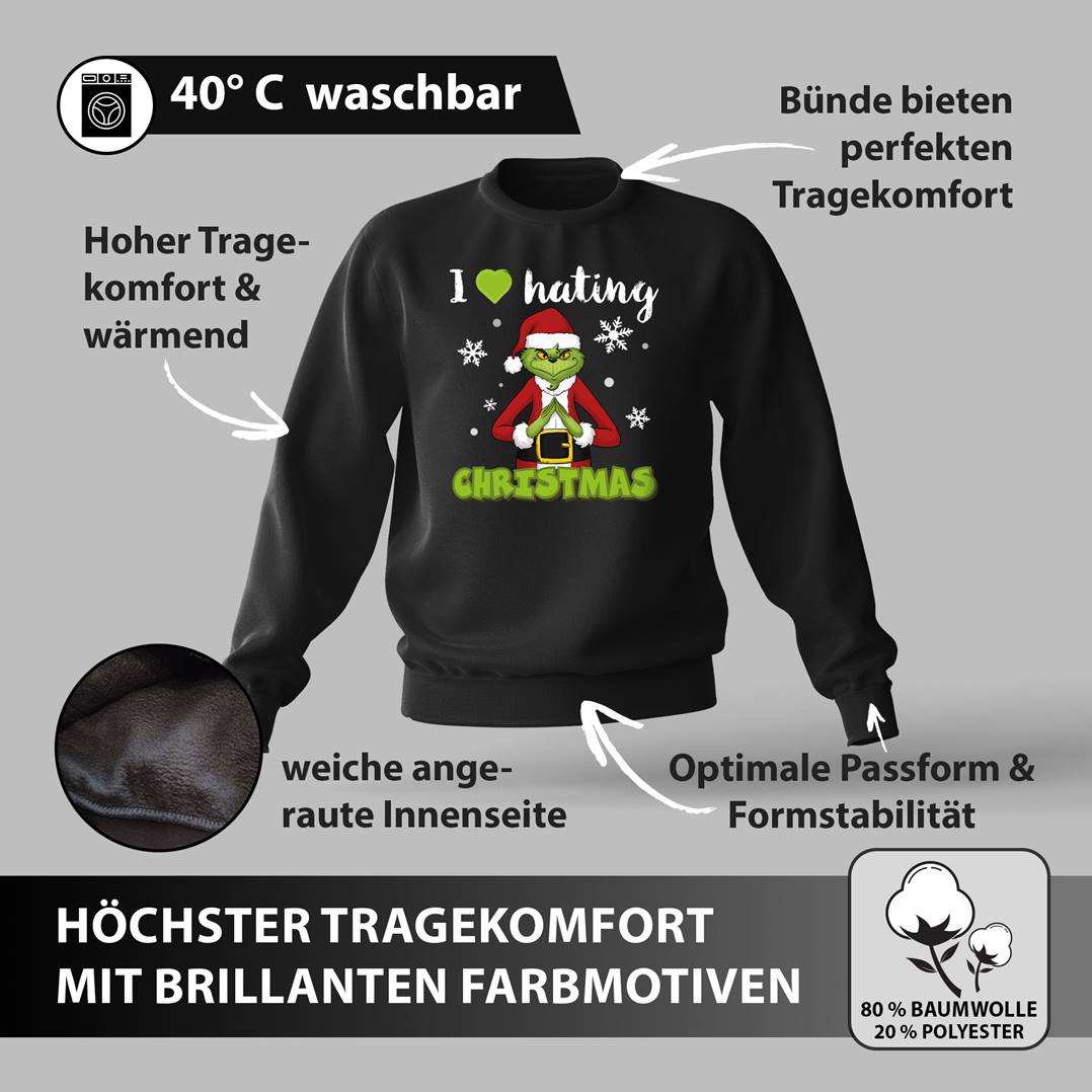 Weihnachtspullover - Grinch - I love hating Christmas