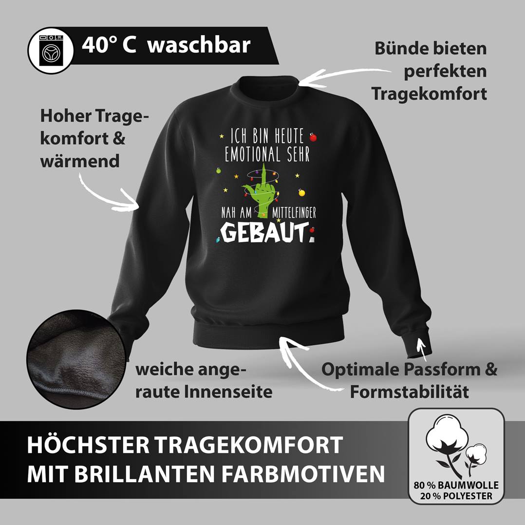 Weihnachtspullover - Grinch - Ich bin heute emotional sehr nah am Mittelfinger gebaut.