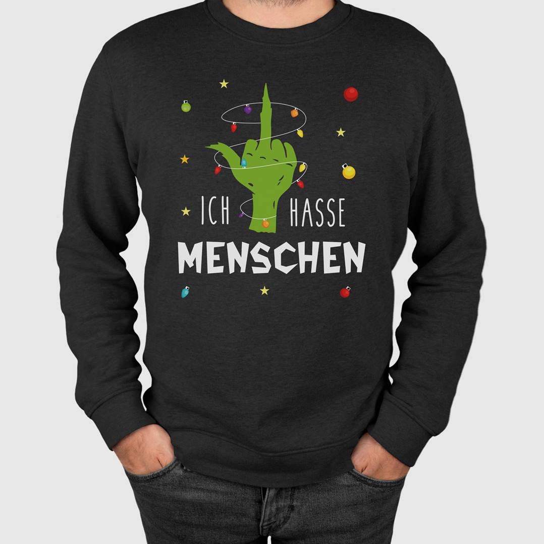 Weihnachtspullover - Grinch - Ich hasse Menschen (Mittelfinger)