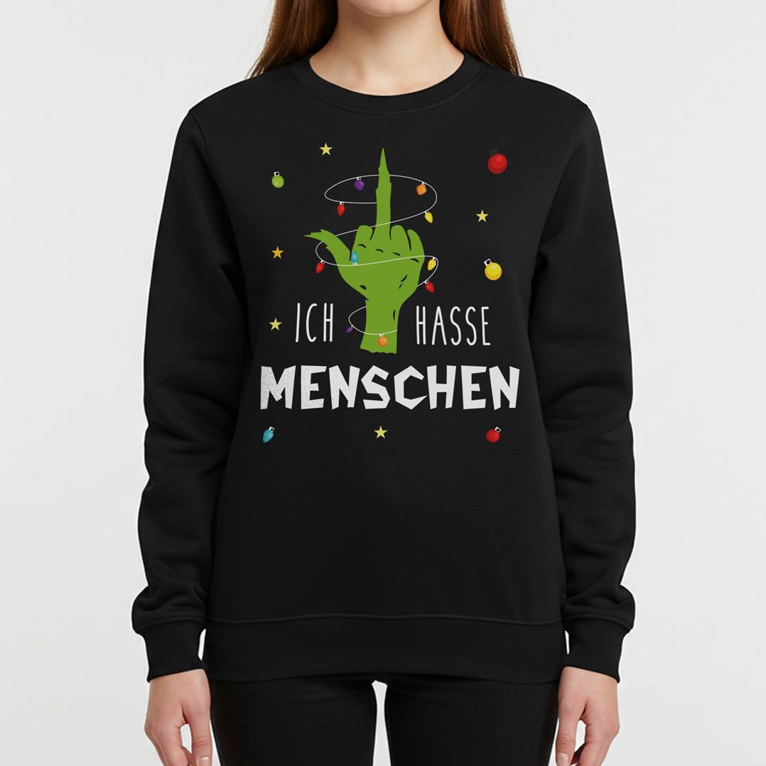 Weihnachtspullover - Grinch - Ich hasse Menschen (Mittelfinger)