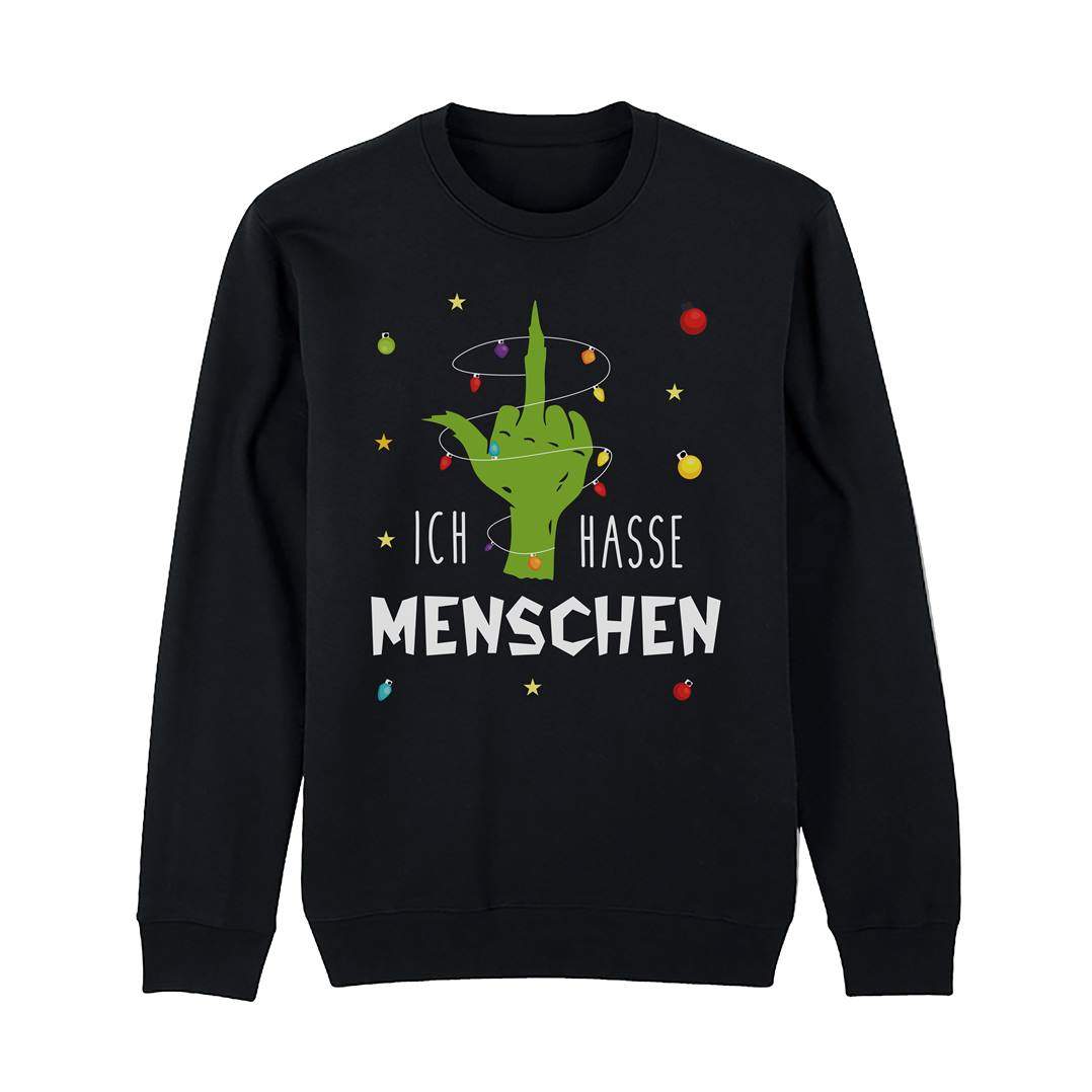 Weihnachtspullover - Grinch - Ich hasse Menschen (Mittelfinger)