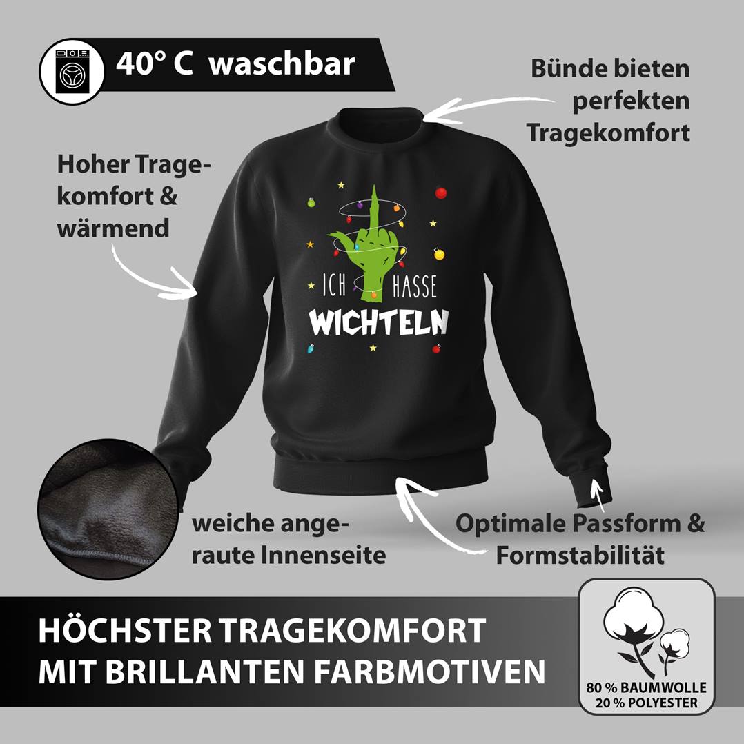 Weihnachtspullover - Grinch - Ich hasse Wichteln (Mittelfinger)