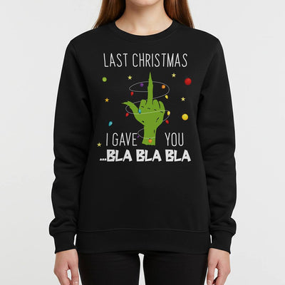 Weihnachtspullover - Grinch - Last Christmas I gave you ... bla bla bla (Mittelfinger)