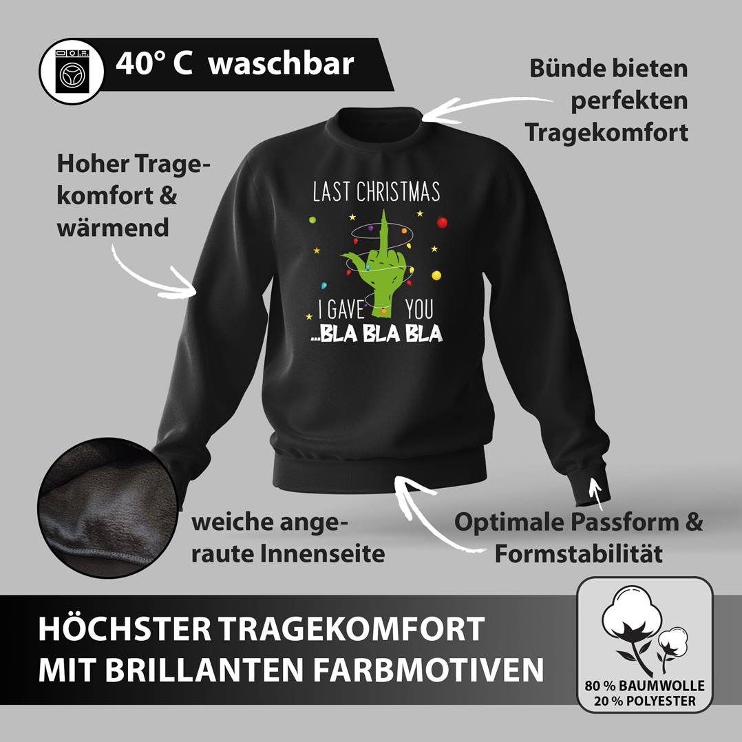 Weihnachtspullover - Grinch - Last Christmas I gave you ... bla bla bla (Mittelfinger)