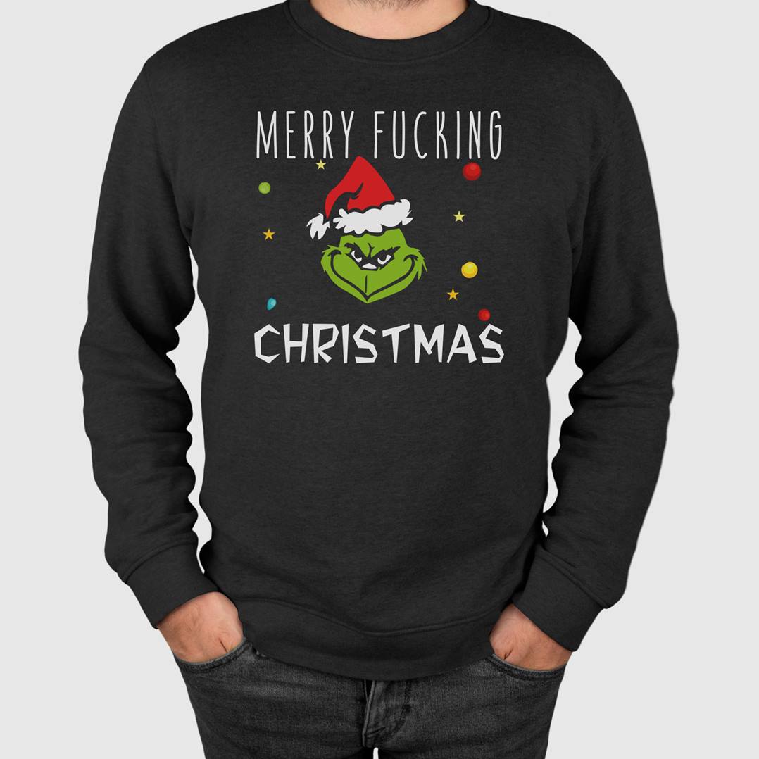 Weihnachtspullover - Grinch - Merry fucking christmas (Gesicht)