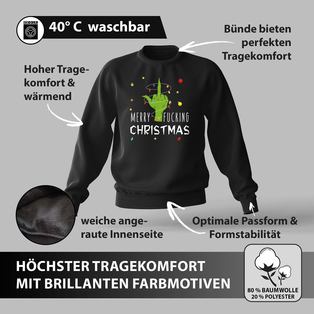 Weihnachtspullover - Grinch - Merry fucking christmas (Mittelfinger)