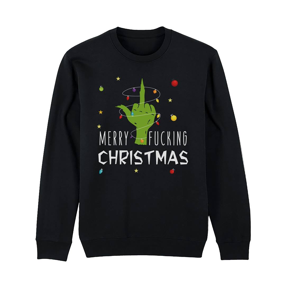 Weihnachtspullover - Grinch - Merry fucking christmas (Mittelfinger)