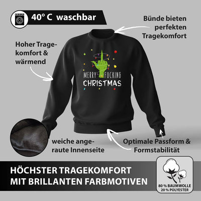 Weihnachtspullover - Grinch - Merry fucking christmas (Mittelfinger)