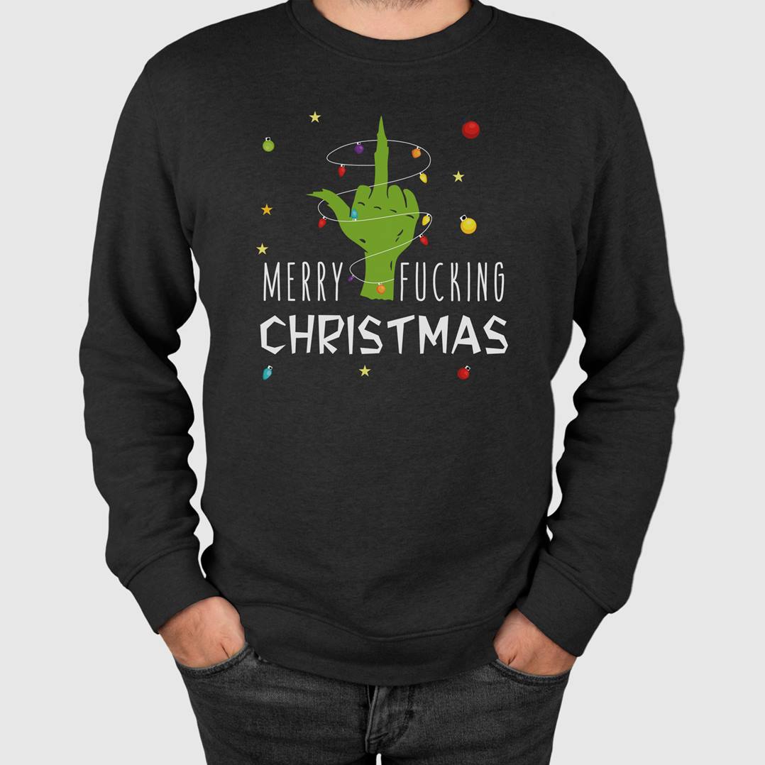 Weihnachtspullover - Grinch - Merry fucking christmas (Mittelfinger)