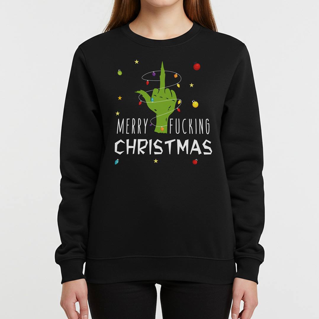 Weihnachtspullover - Grinch - Merry fucking christmas (Mittelfinger)