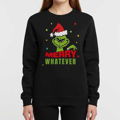 Weihnachtspullover - Grinch - Merry whatever (Gesicht & Hand)
