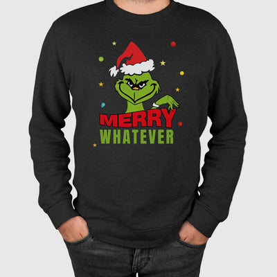 Weihnachtspullover - Grinch - Merry whatever (Gesicht & Hand)