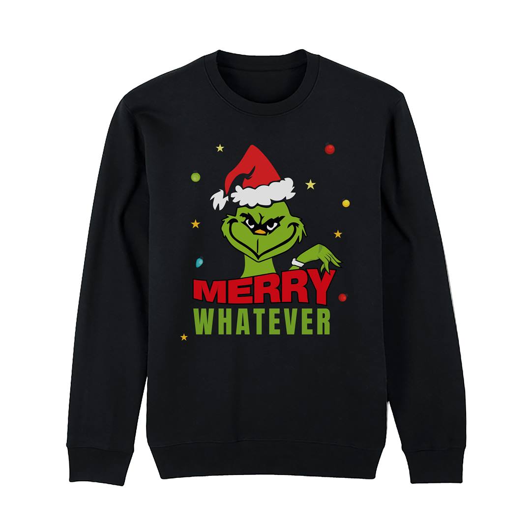 Weihnachtspullover - Grinch - Merry whatever (Gesicht & Hand)